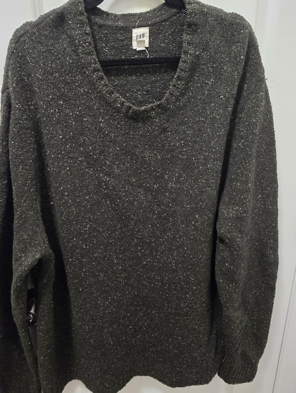 GAP Mens 3XL Olive Gray Speckled Donegal Tweed Cotton Wool Knit Sweater